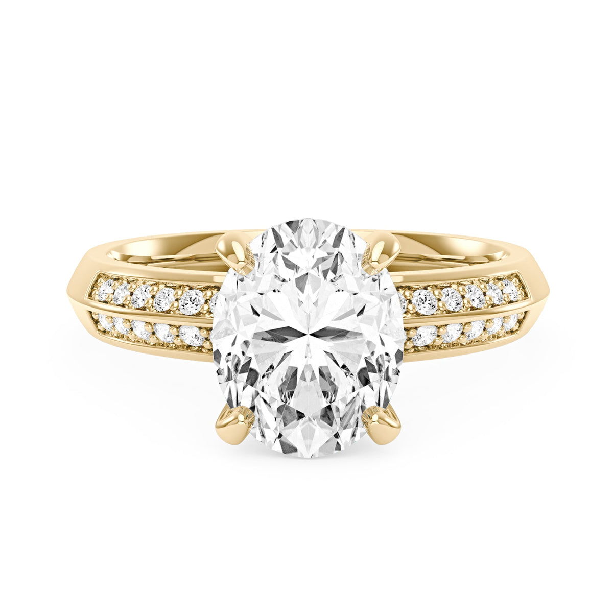 Oval Moissanite Engagement Ring with Pavé Double Row Band - NavianJewelry™