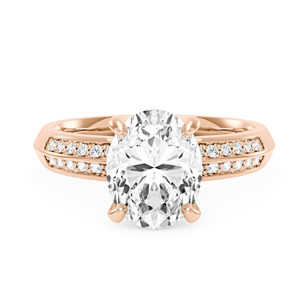 Oval Moissanite Engagement Ring with Pavé Double Row Band - NavianJewelry™