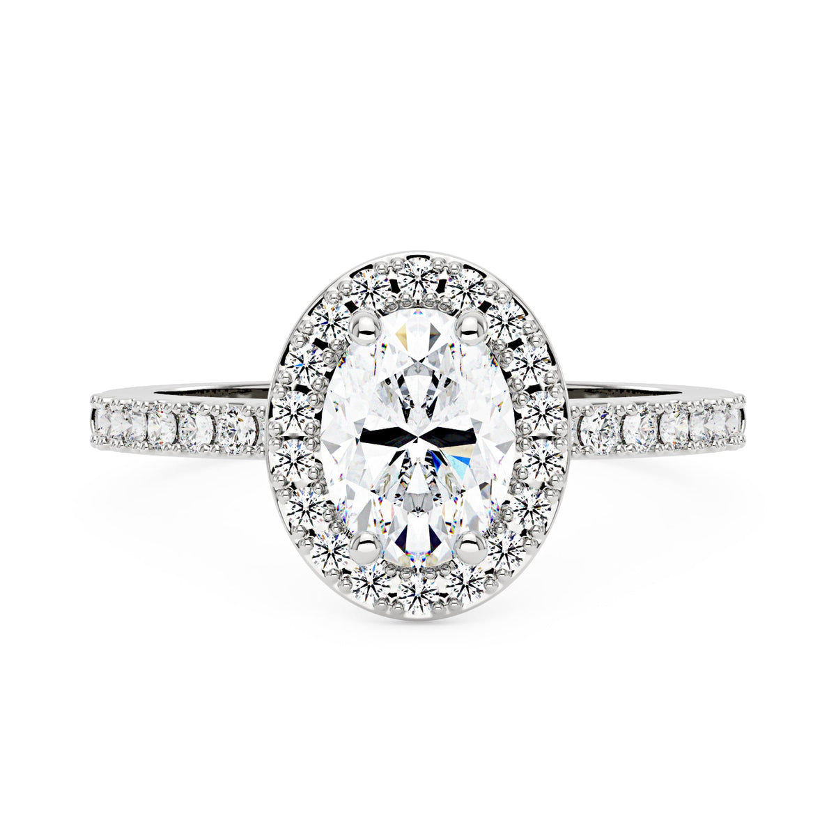 Oval Moissanite Halo Pave Band Ring - NavianJewelry™