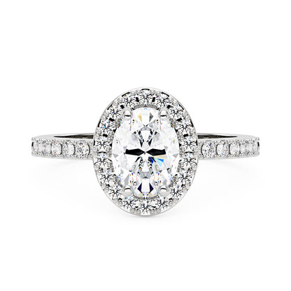 Oval Moissanite Halo Pave Band Ring - NavianJewelry™