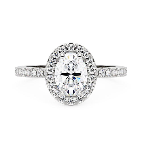 Oval Moissanite Halo Pave Band Ring - NavianJewelry™