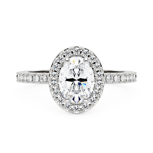 Oval Moissanite Halo Pave Band Ring - NavianJewelry™