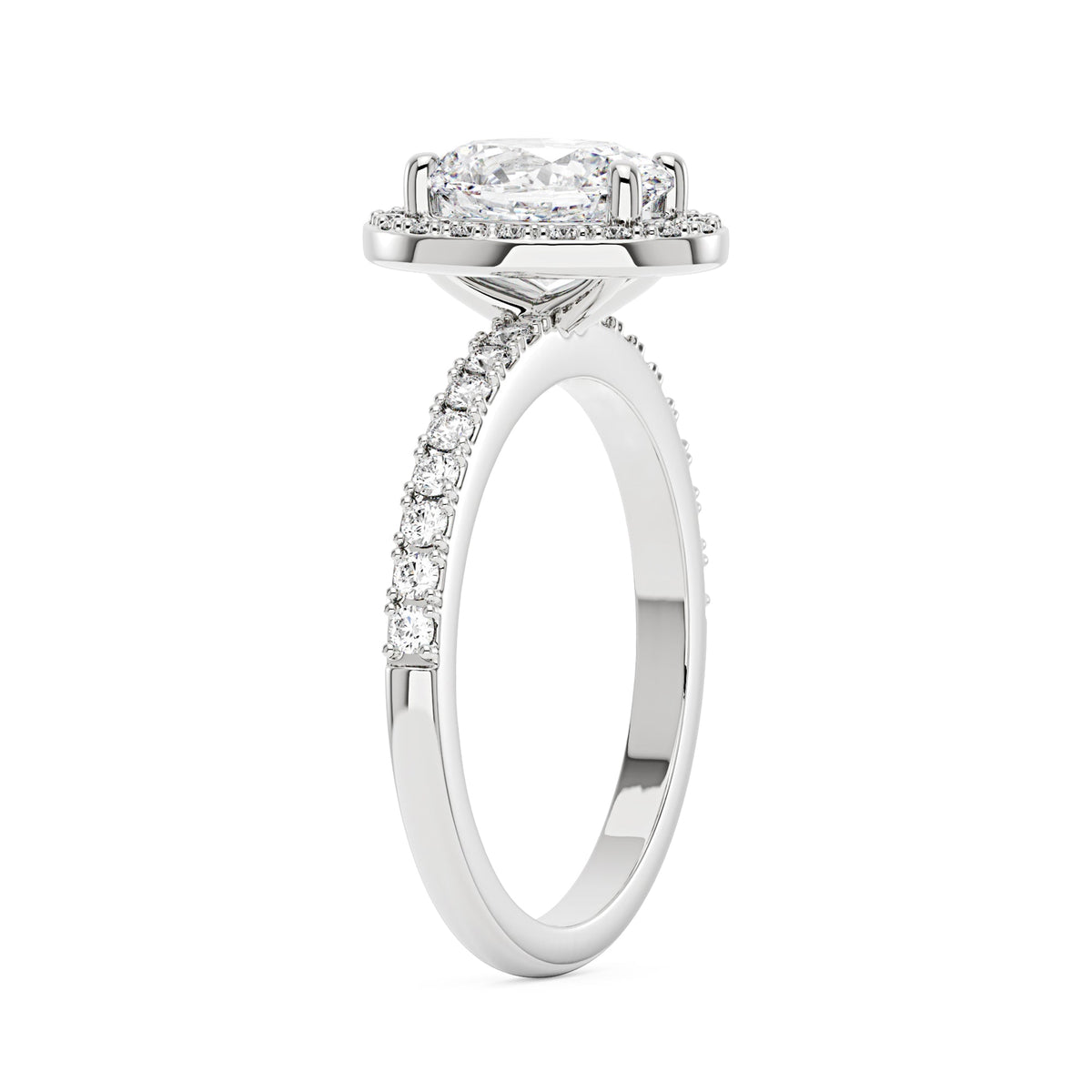 Oval Moissanite Halo Pave Band Ring - NavianJewelry™