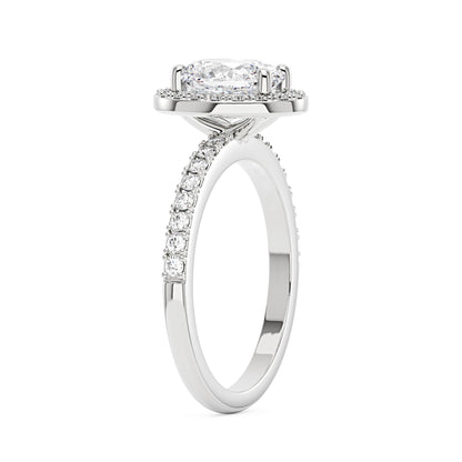 Oval Moissanite Halo Pave Band Ring - NavianJewelry™