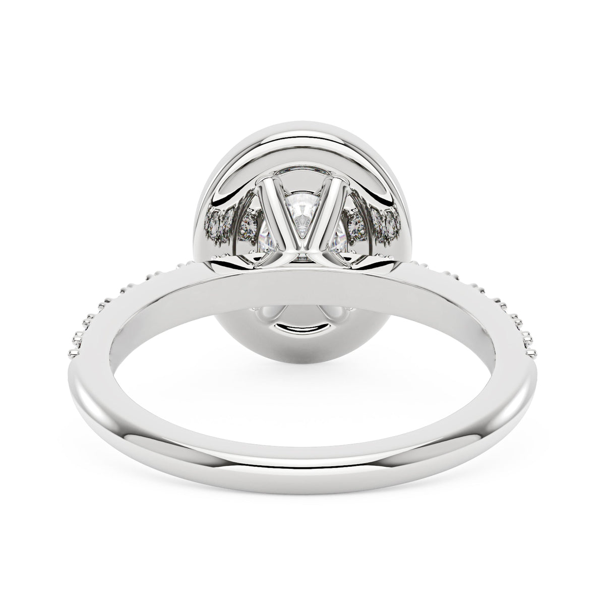 Oval Moissanite Halo Pave Band Ring - NavianJewelry™