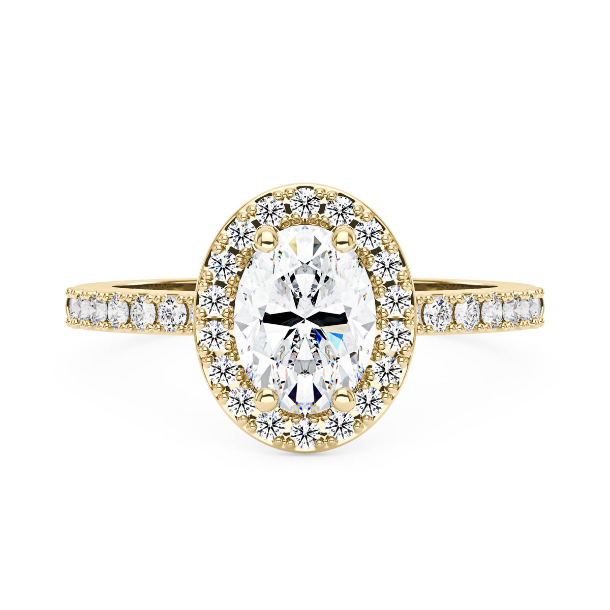 Oval Moissanite Halo Pave Band Ring - NavianJewelry™
