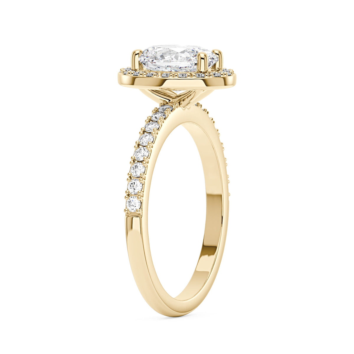 Oval Moissanite Halo Pave Band Ring - NavianJewelry™