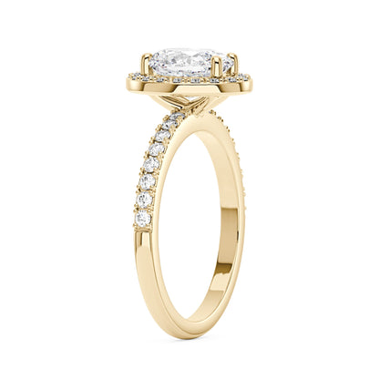 Oval Moissanite Halo Pave Band Ring - NavianJewelry™