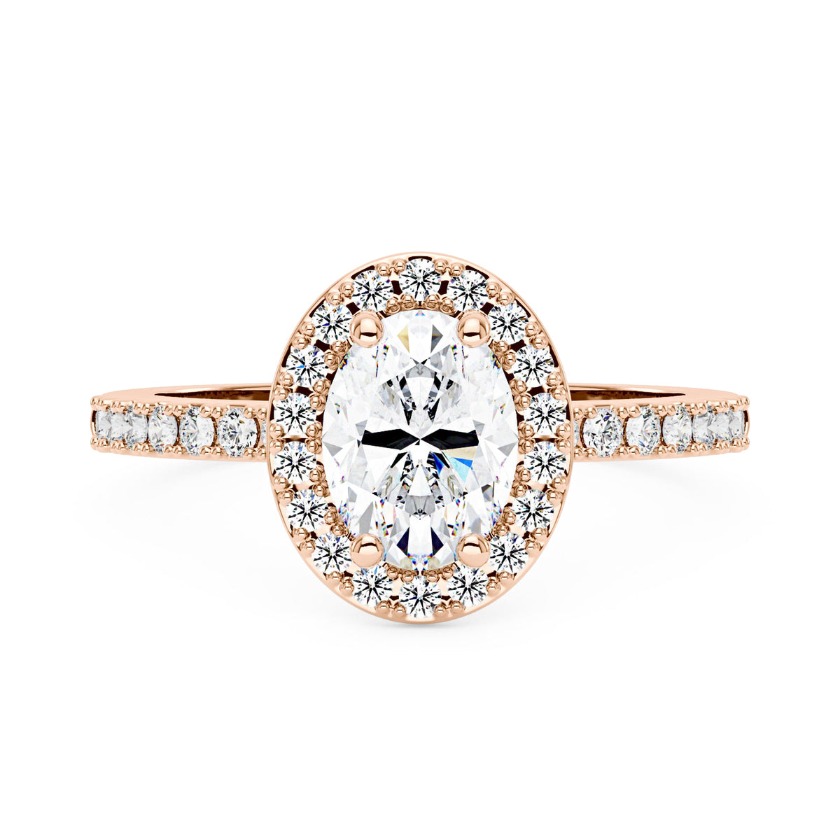 Oval Moissanite Halo Pave Band Ring - NavianJewelry™