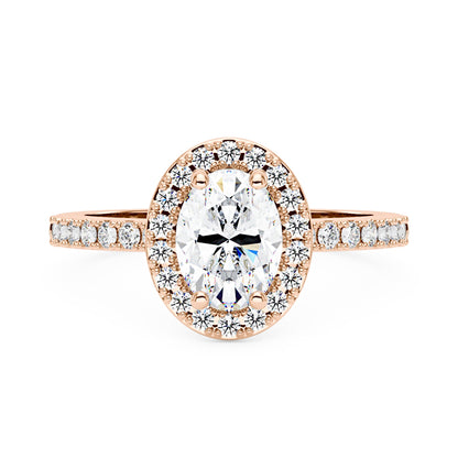 Oval Moissanite Halo Pave Band Ring - NavianJewelry™