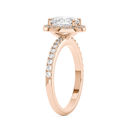 Oval Moissanite Halo Pave Band Ring - NavianJewelry™