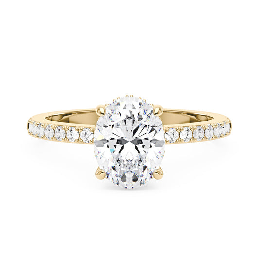 Oval Moissanite Hidden Halo Engagement Ring with Pavé Band - NavianJewelry™
