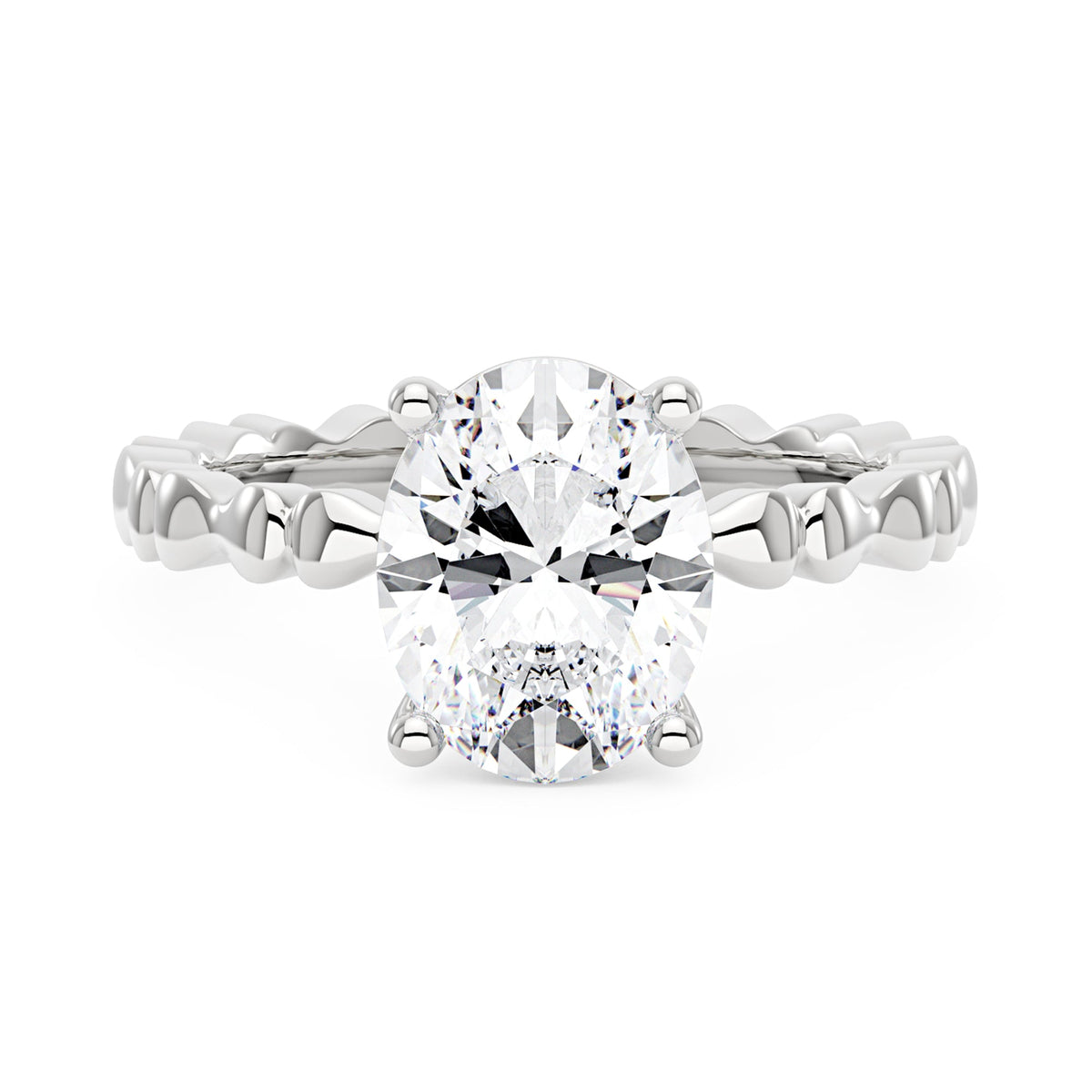 Oval Moissanite Solitaire Ring with Bow-Tie Band - NavianJewelry™