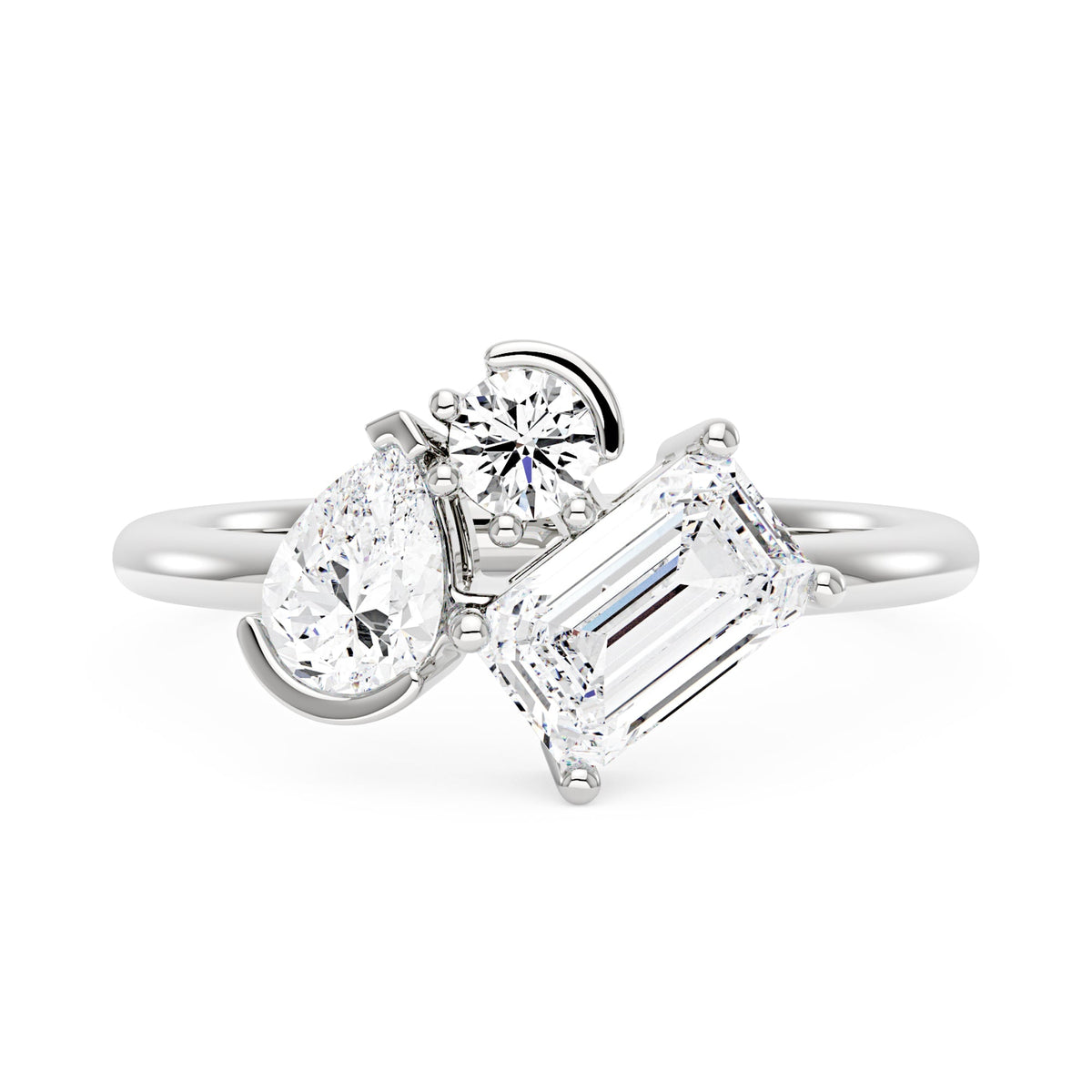 Pear Round Emerald Moissanite Three-Stone Ring - NavianJewelry™