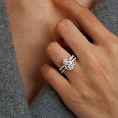 Pear Shaped Teardrop Moissanite Halo Pave Bridal Set