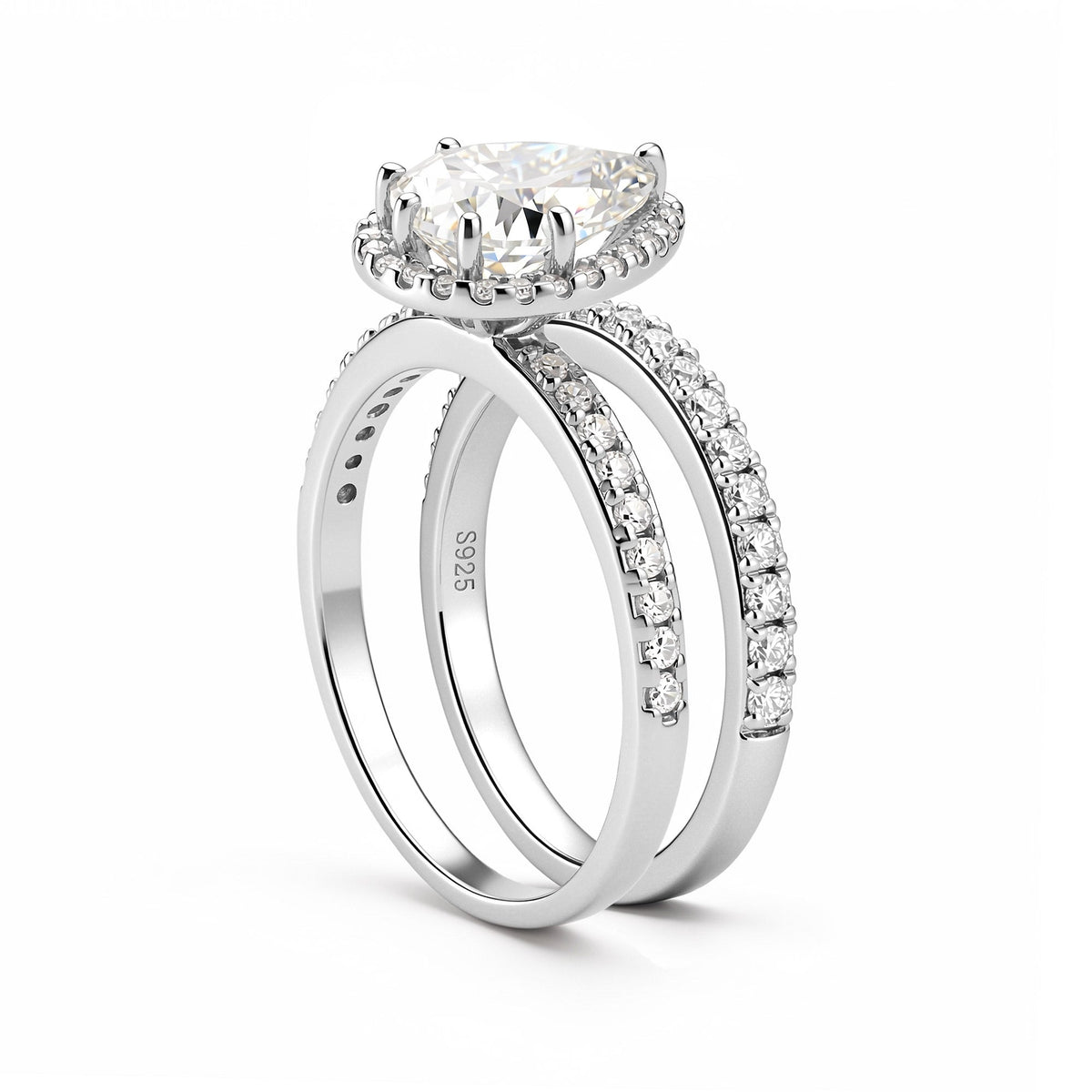 Pear Shaped Teardrop Moissanite Halo Pave Bridal Set