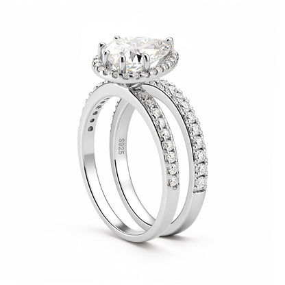 Pear Shaped Teardrop Moissanite Halo Pave Bridal Set