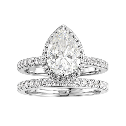 Pear Shaped Teardrop Moissanite Halo Pave Bridal Set