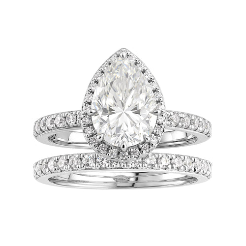 Pear Shaped Teardrop Moissanite Halo Pave Bridal Set