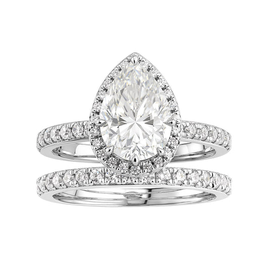Pear Shaped Teardrop Moissanite Halo Pave Bridal Set