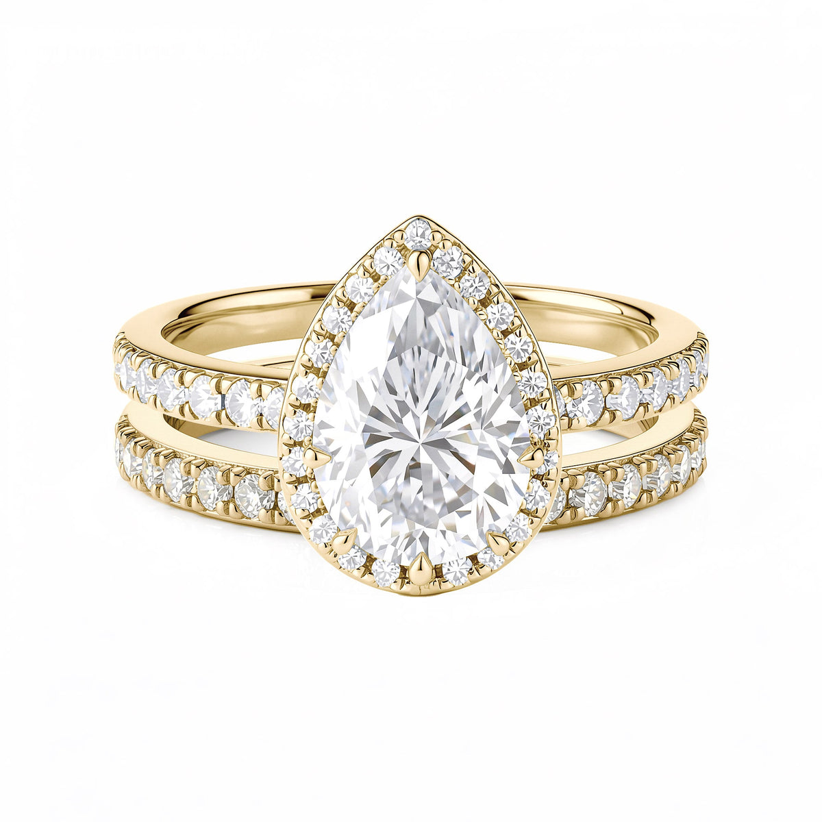 Pear Shaped Teardrop Moissanite Halo Pave Bridal Set
