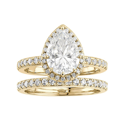 Pear Shaped Teardrop Moissanite Halo Pave Bridal Set