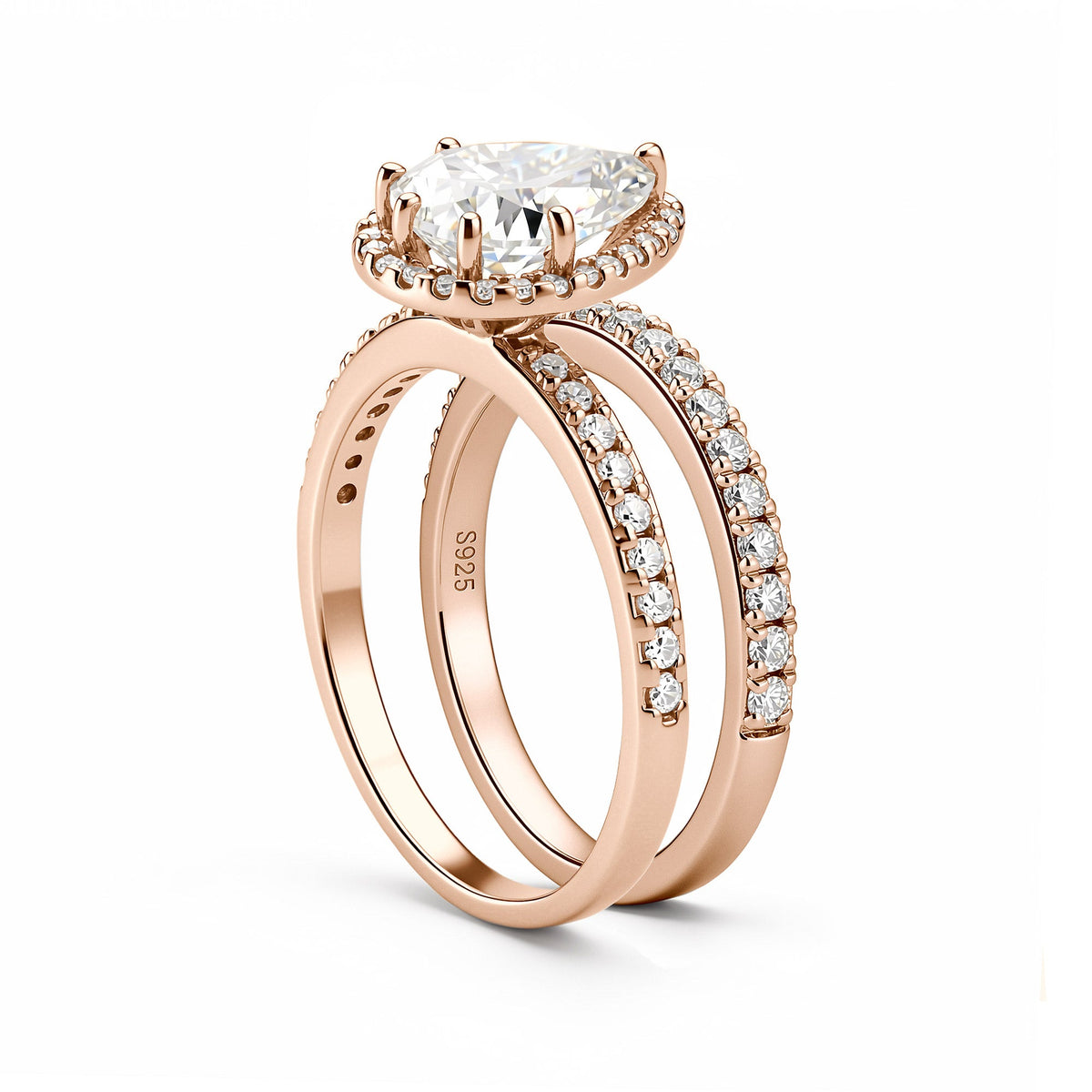 Pear Shaped Teardrop Moissanite Halo Pave Bridal Set