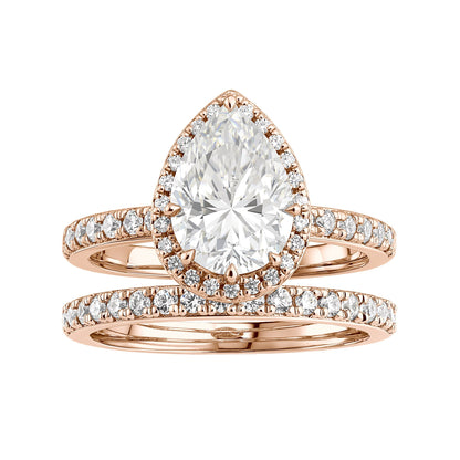 Pear Shaped Teardrop Moissanite Halo Pave Bridal Set