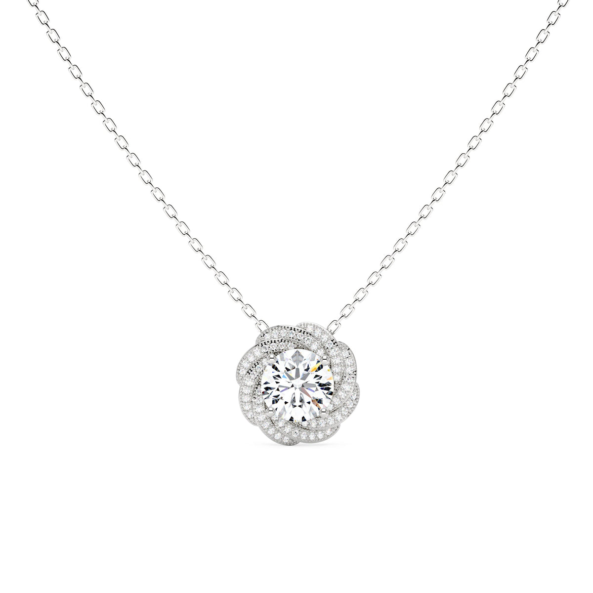 Round Moissanite Floral Halo Pendant Necklace - NavianJewelry™