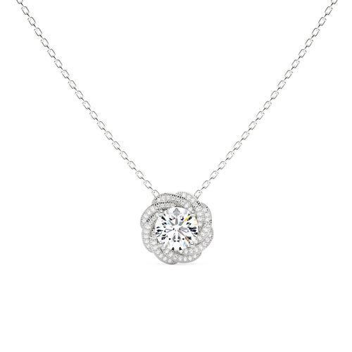 Round Moissanite Floral Halo Pendant Necklace - NavianJewelry™