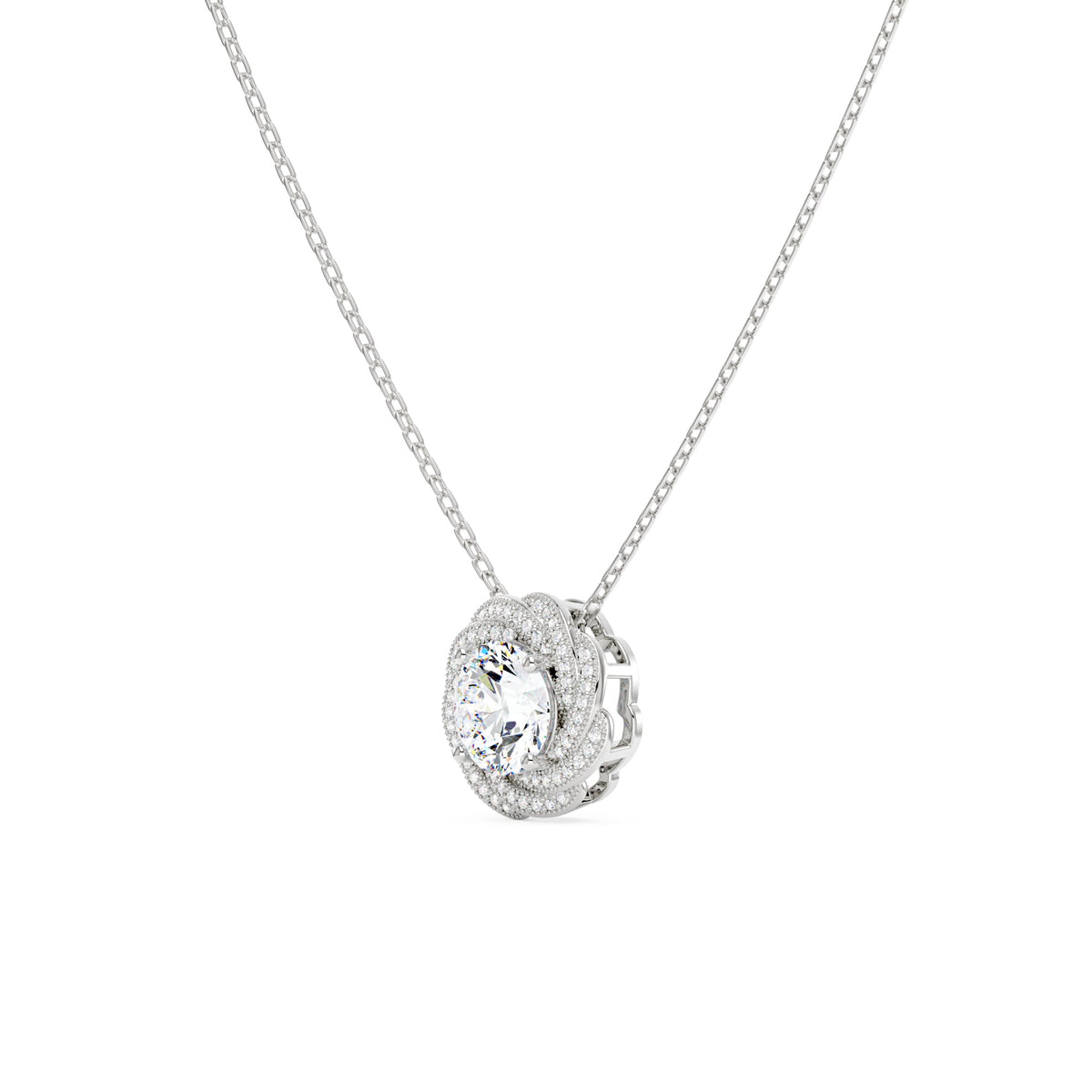 Round Moissanite Floral Halo Pendant Necklace - NavianJewelry™