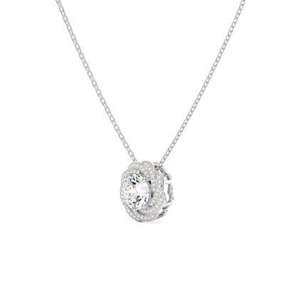 Round Moissanite Floral Halo Pendant Necklace - NavianJewelry™
