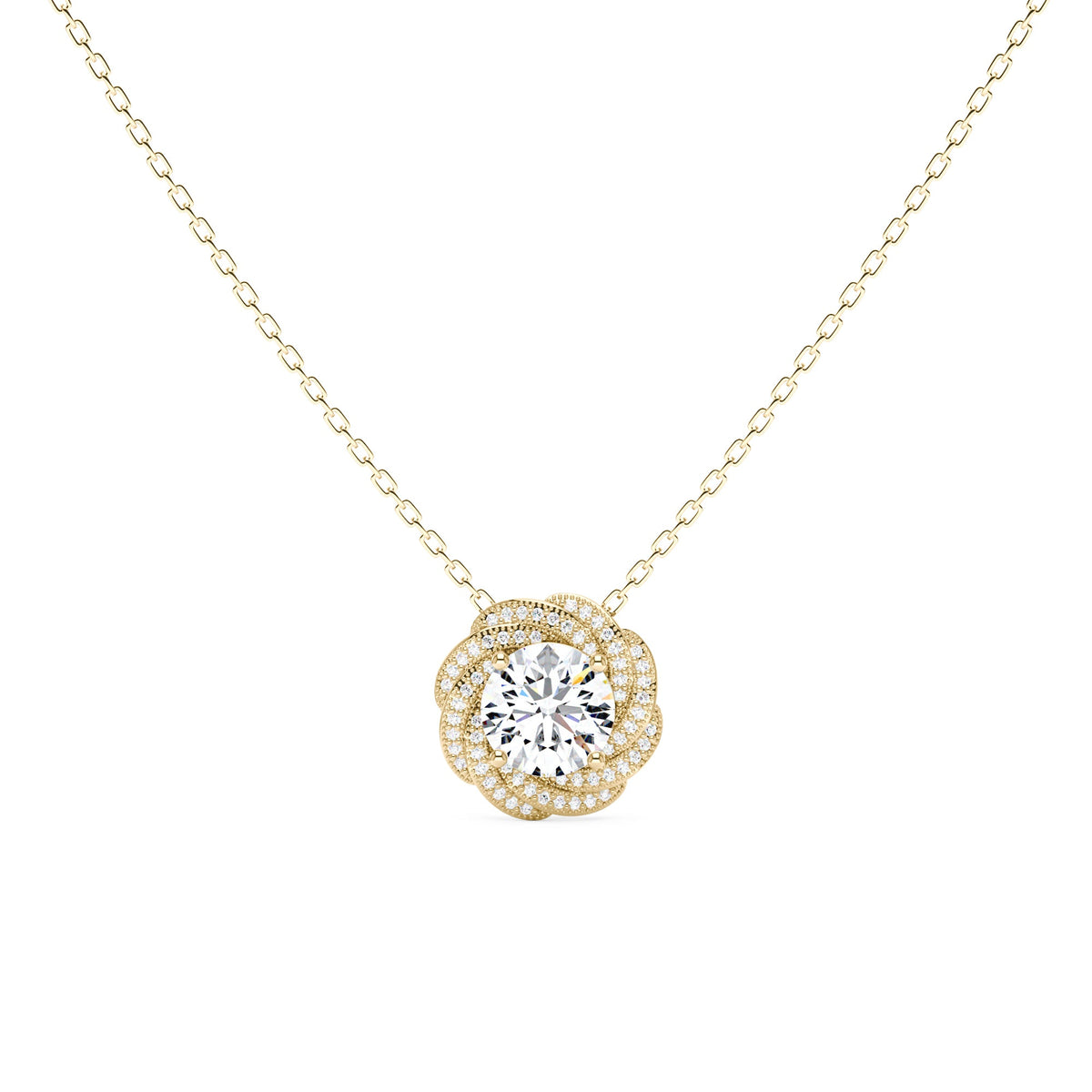 Round Moissanite Floral Halo Pendant Necklace - NavianJewelry™