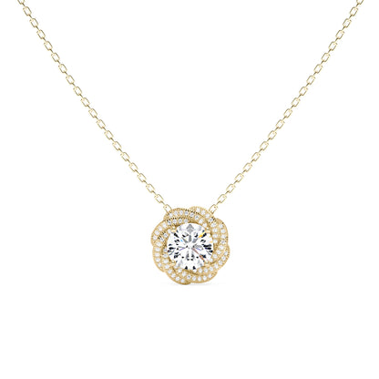 Round Moissanite Floral Halo Pendant Necklace - NavianJewelry™