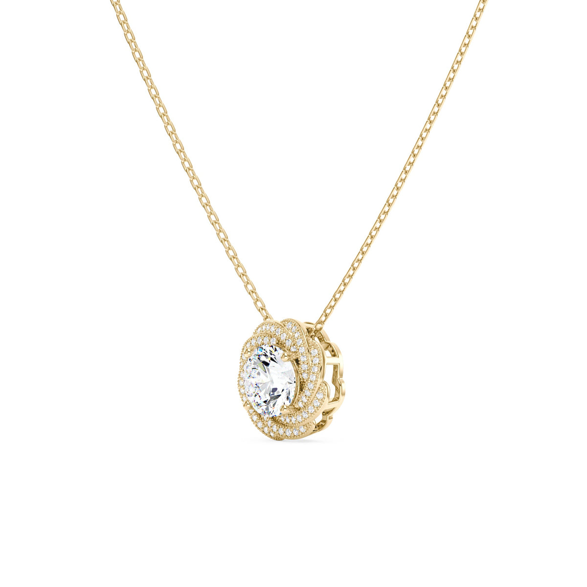 Round Moissanite Floral Halo Pendant Necklace - NavianJewelry™