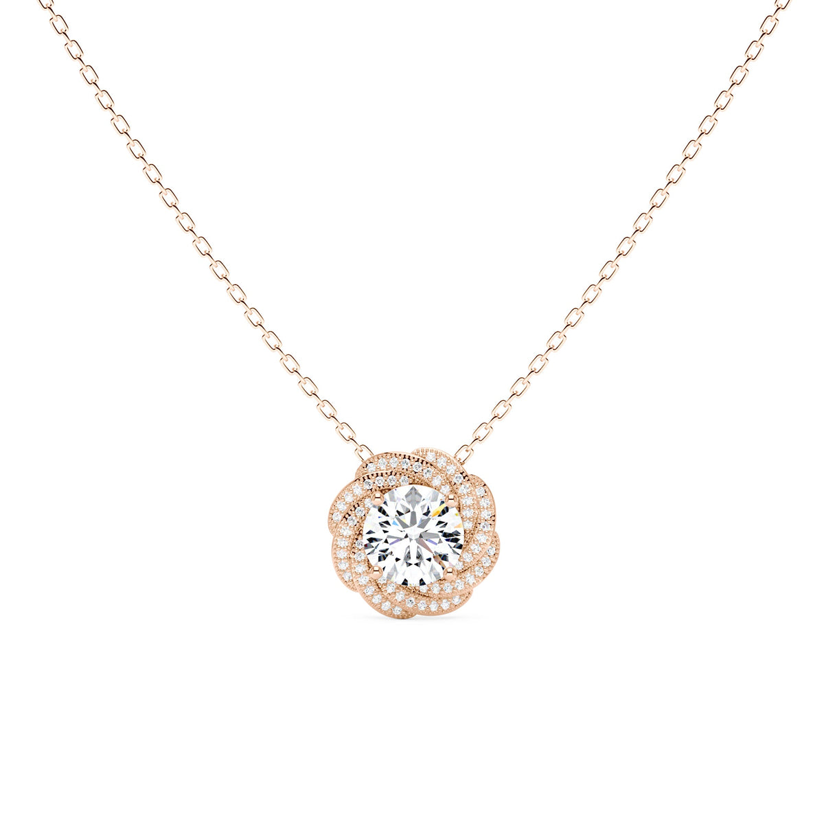 Round Moissanite Floral Halo Pendant Necklace - NavianJewelry™