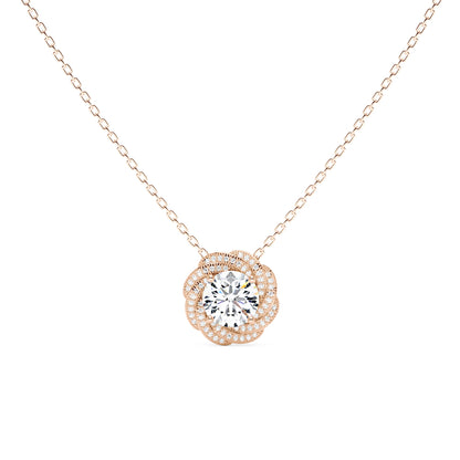 Round Moissanite Floral Halo Pendant Necklace - NavianJewelry™