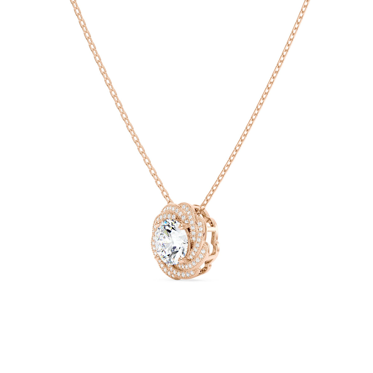 Round Moissanite Floral Halo Pendant Necklace - NavianJewelry™