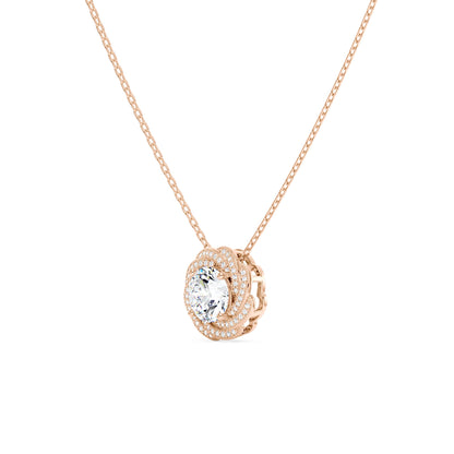 Round Moissanite Floral Halo Pendant Necklace - NavianJewelry™
