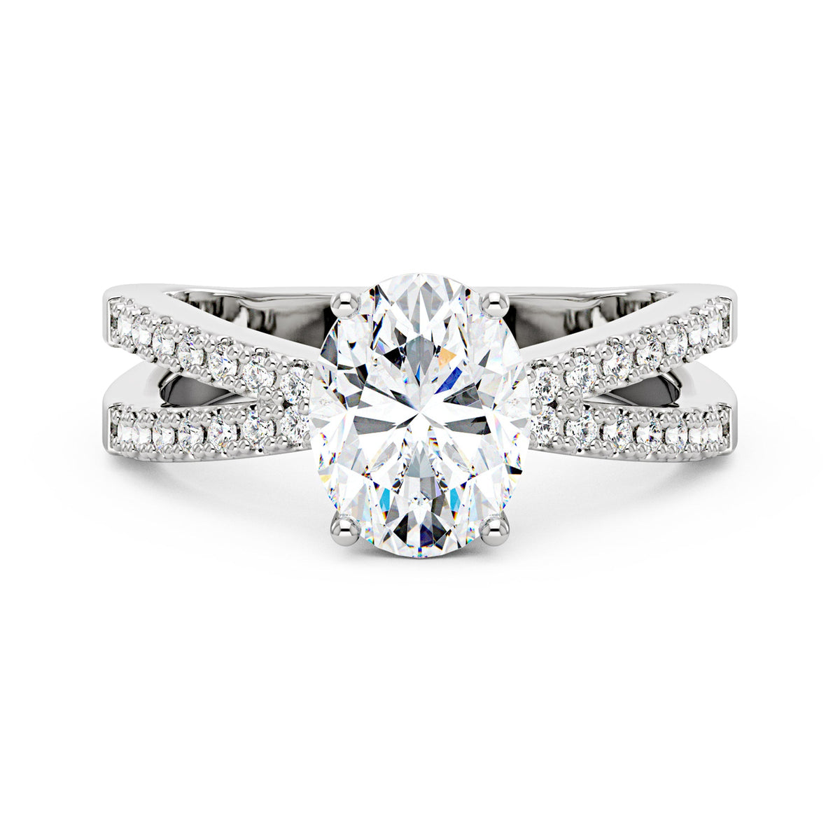 Oval Moissanite Engagement Ring with Crossover Pavé Band - NavianJewelry™