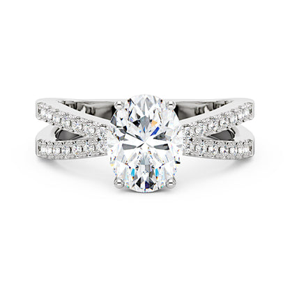 Oval Moissanite Engagement Ring with Crossover Pavé Band - NavianJewelry™
