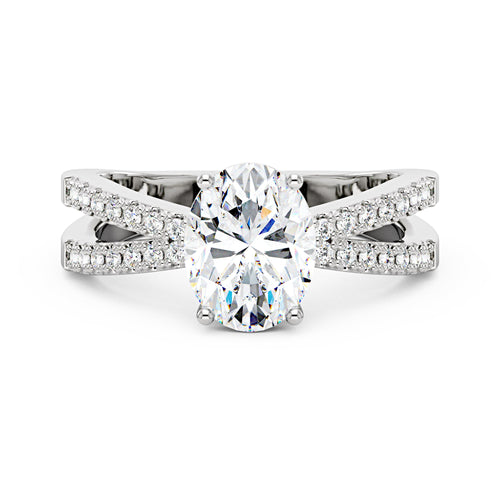 Oval Moissanite Engagement Ring with Crossover Pavé Band - NavianJewelry™