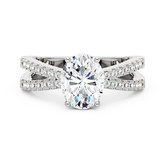 Oval Moissanite Engagement Ring with Crossover Pavé Band - NavianJewelry™