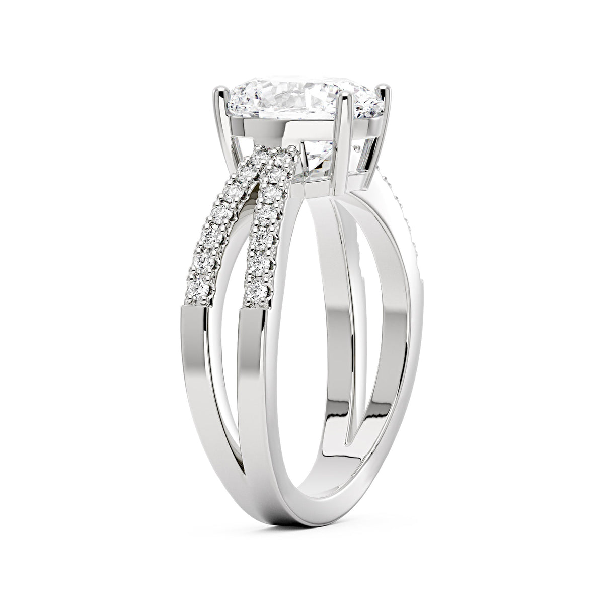 Oval Moissanite Engagement Ring with Crossover Pavé Band - NavianJewelry™