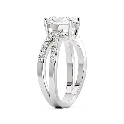 Oval Moissanite Engagement Ring with Crossover Pavé Band - NavianJewelry™