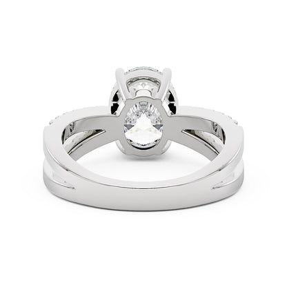 Oval Moissanite Engagement Ring with Crossover Pavé Band - NavianJewelry™