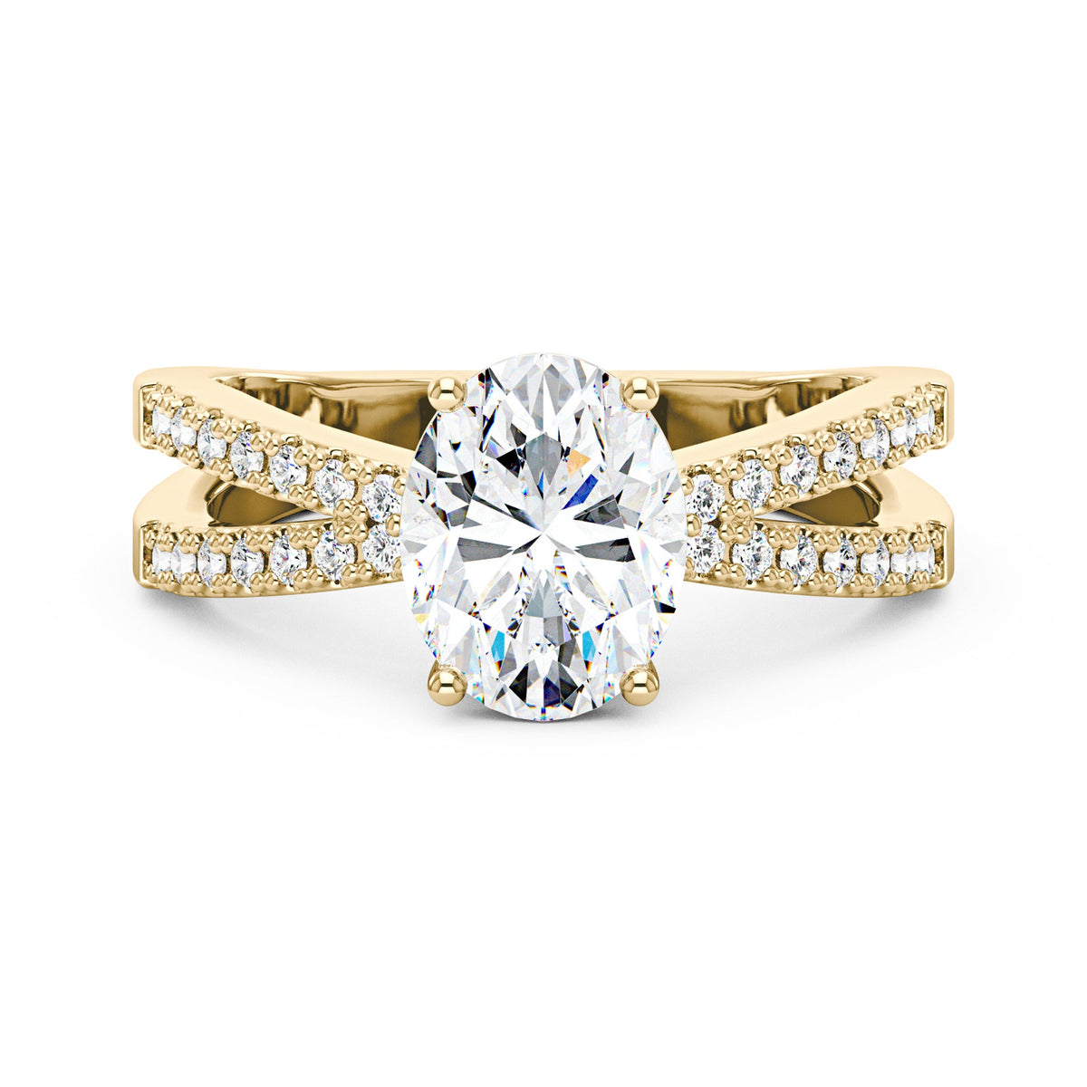 Oval Moissanite Engagement Ring with Crossover Pavé Band - NavianJewelry™
