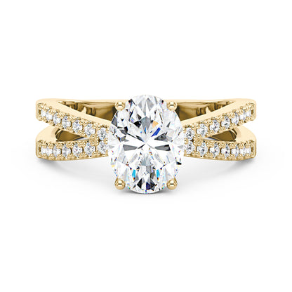 Oval Moissanite Engagement Ring with Crossover Pavé Band - NavianJewelry™