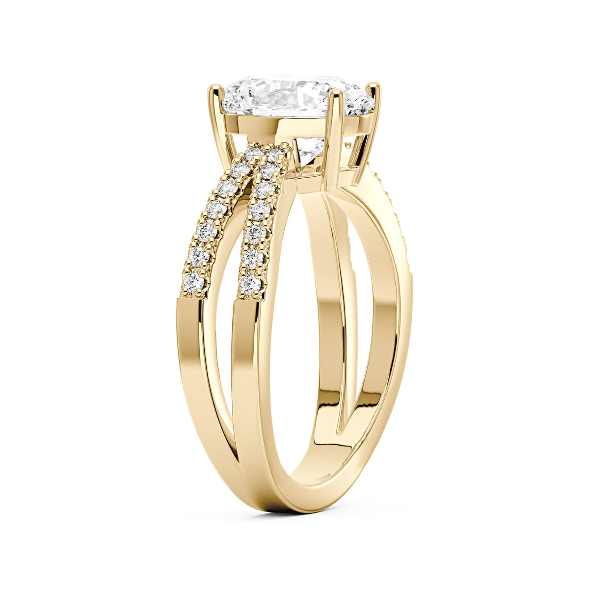 Oval Moissanite Engagement Ring with Crossover Pavé Band - NavianJewelry™