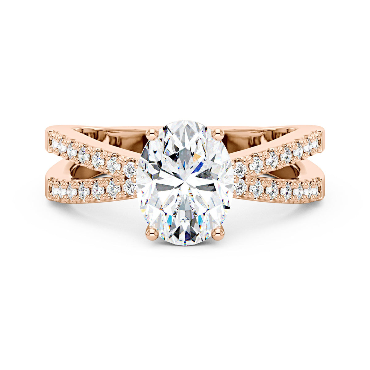 Oval Moissanite Engagement Ring with Crossover Pavé Band - NavianJewelry™